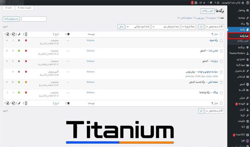 آموزش همه برگه ها در وردپرس