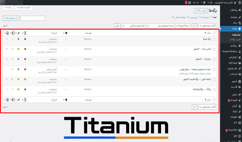 آموزش همه برگه ها در وردپرس